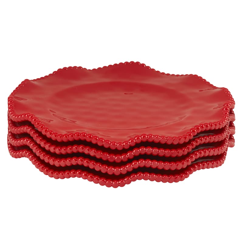 Certified International Perlette Red 9" Melamine Salad/Dessert Plates, Set of 4 - 9" Diameter x 1"