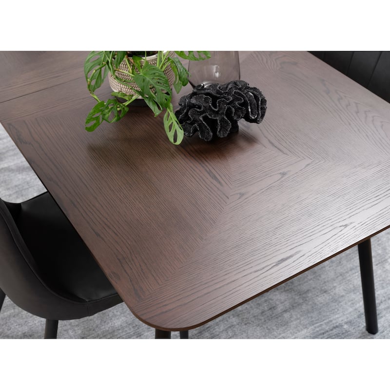 Rye Studio Modern Extendable Metal-Leg Dining Table, Espresso Oak - 35.5"W x 71"L x 29.7"H
