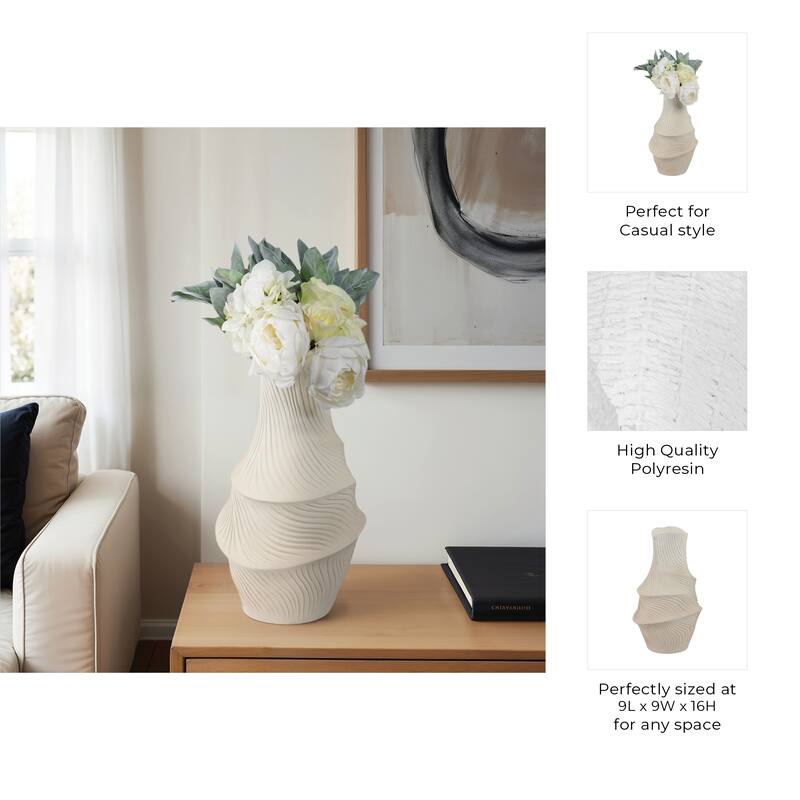 Resin Vase with Sculptural Textured Design and Curved Detailing