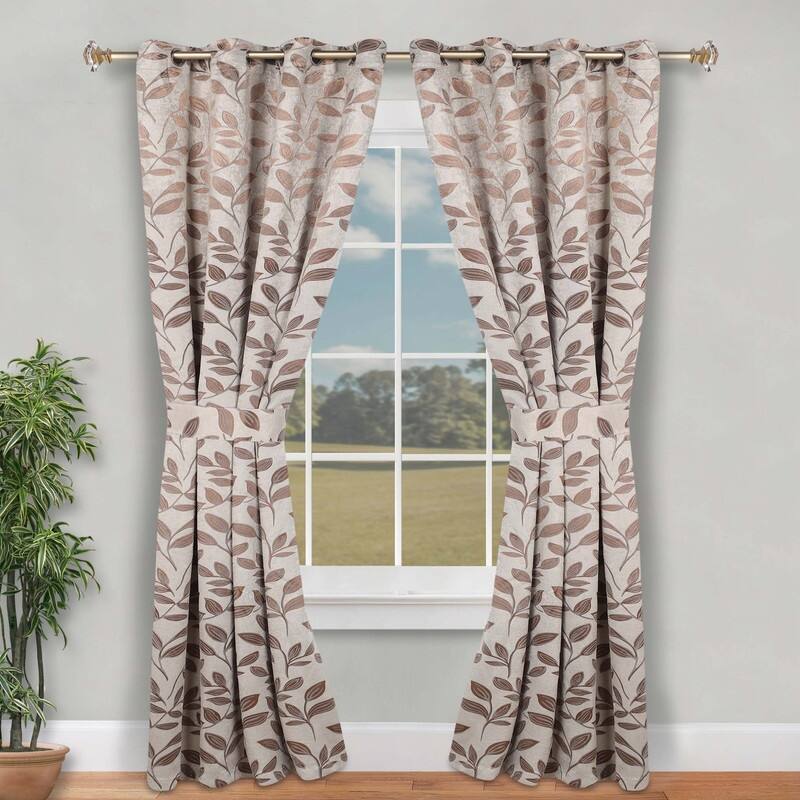 Superior Leaves Machine Washable Room Darkening Grommet With Ties Blackout Curtains, Set of 2