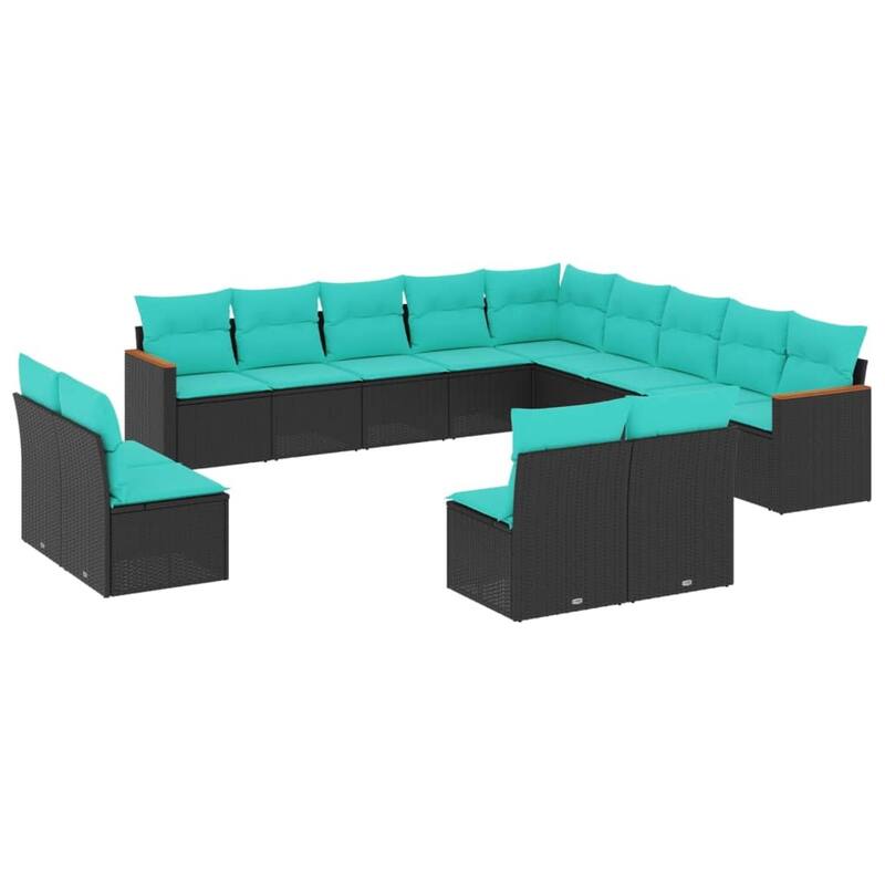 vidaXL 13 Piece Patio Sofa Set with Cushions Black Poly Rattan