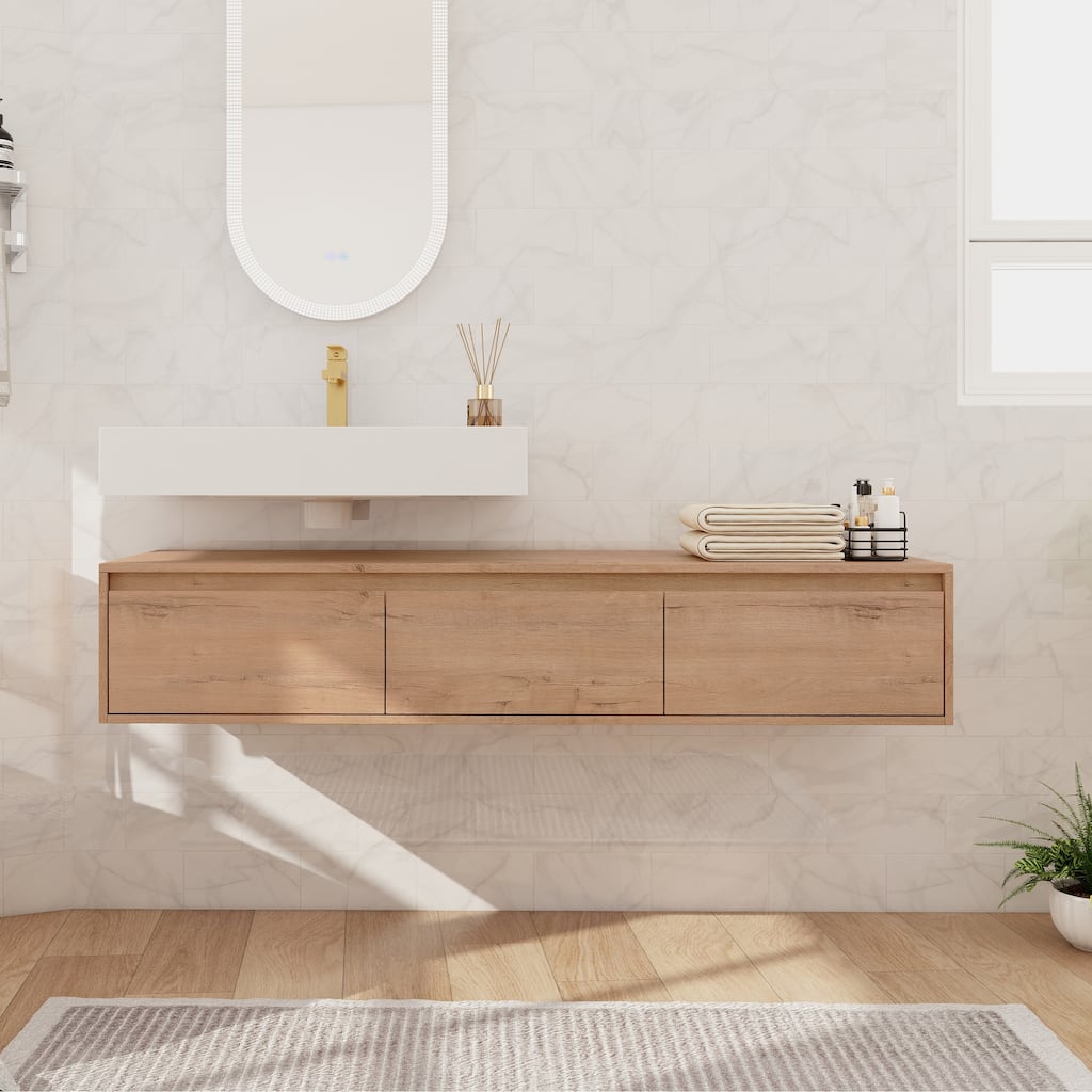 Beingnext 30"/60" Wall Mounted Bathroom Vanity with Sink, Floating Bathroom Vanity with Soft Close Drawer
