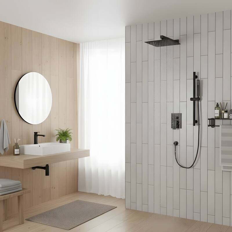 Wall Mounted Square Shower System and Handheld Showerhead Set