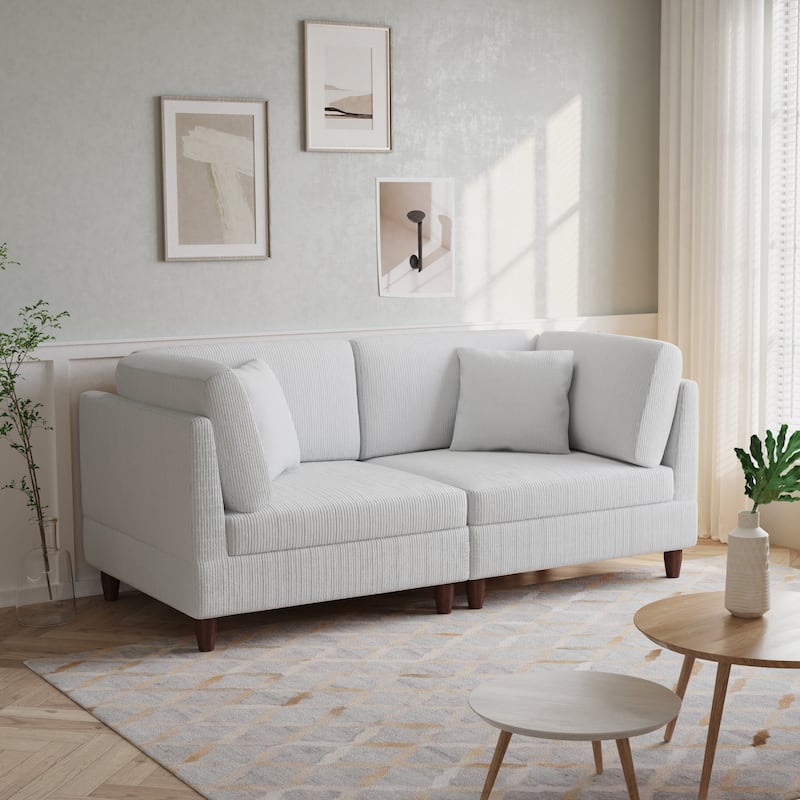 Corduroy Modular Sectional Sofa Set With Pillows - Beige-2 Piece