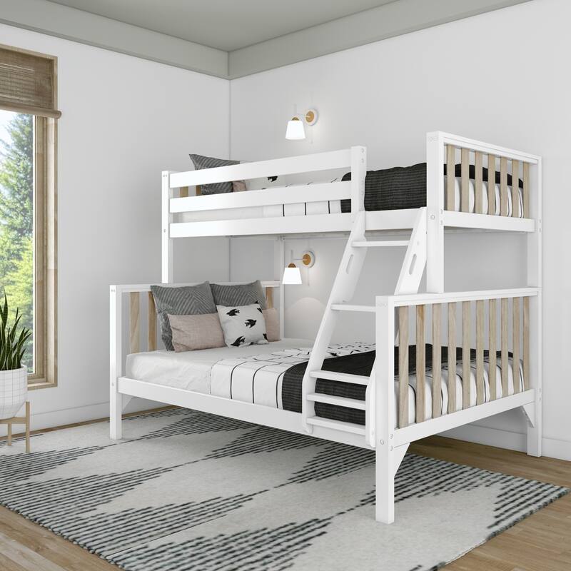 Max and Lily Scandinavian Twin over Full Bunk Bed - White/Natural - Twin/Full