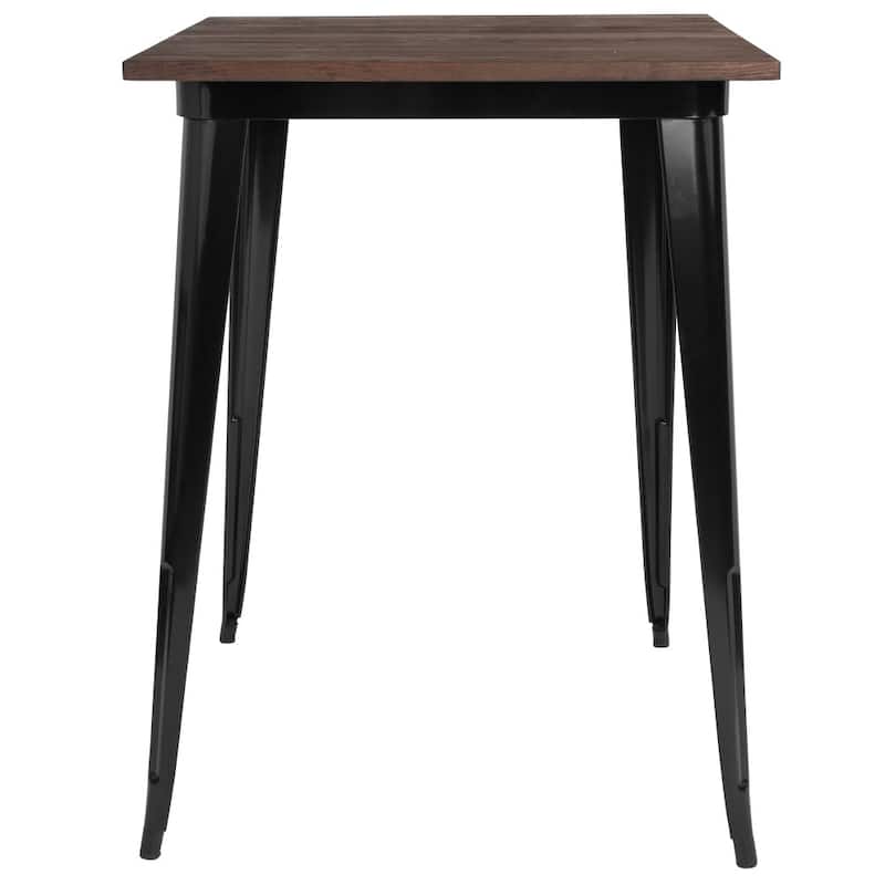 31.5" Square Metal Indoor Bar Height Table with Rustic Wood Top - 31.5"W x 31.5"D x 42"H - 31.5"W x 31.5"D x 42"H