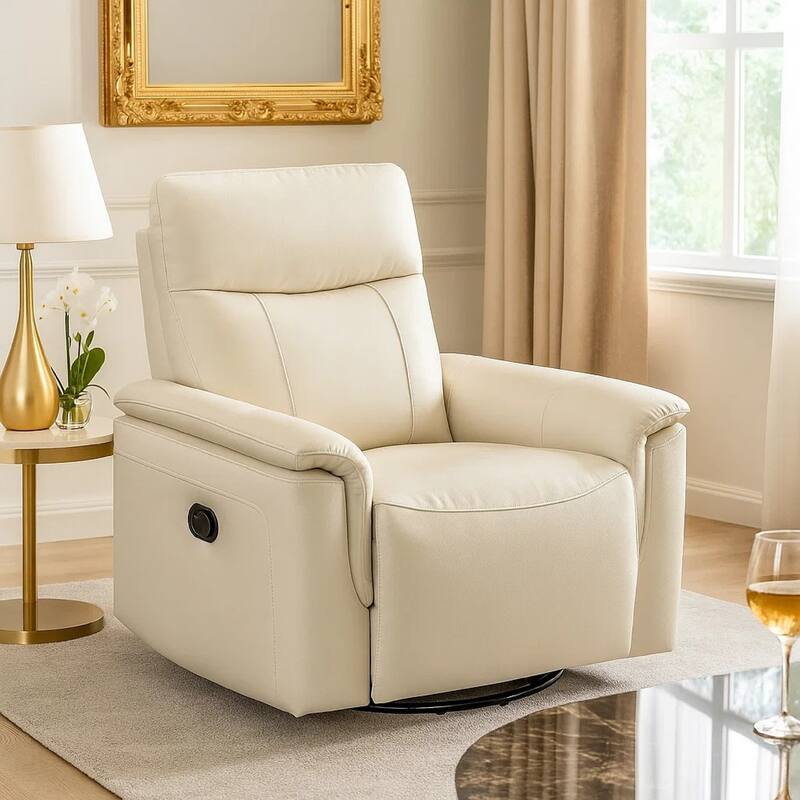Jen Manual Swivel Glider Reclining Chair, Taupe Top Grain Leather