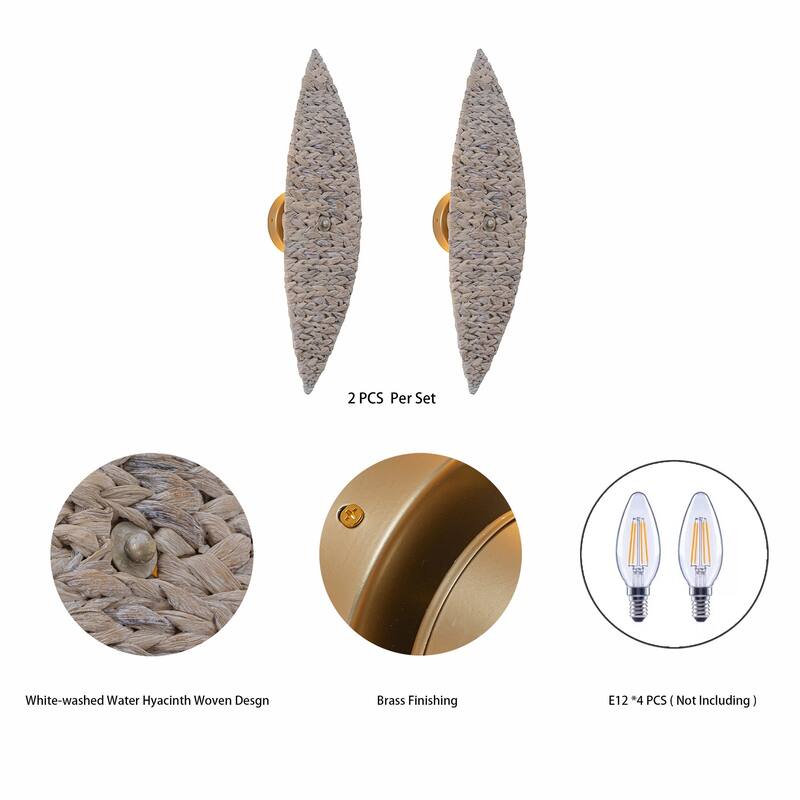 Ele 2-Light Modern Coastal Natural Rattan Sconce (2 Pack)