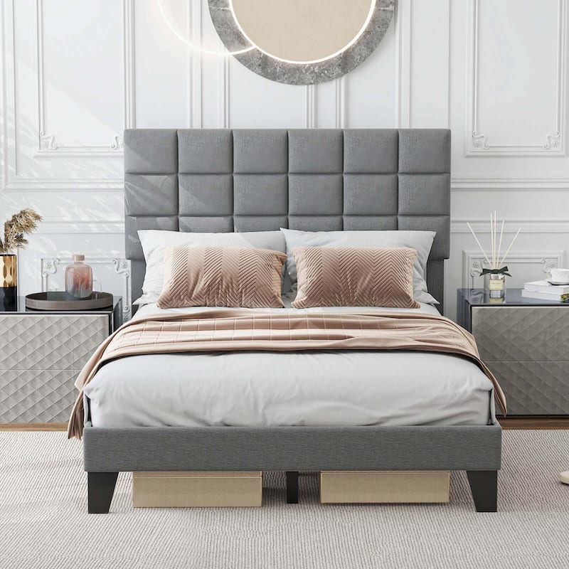 Costway Full/Queen/King Size Bed Frame Modern Linen Fabric Upholstered