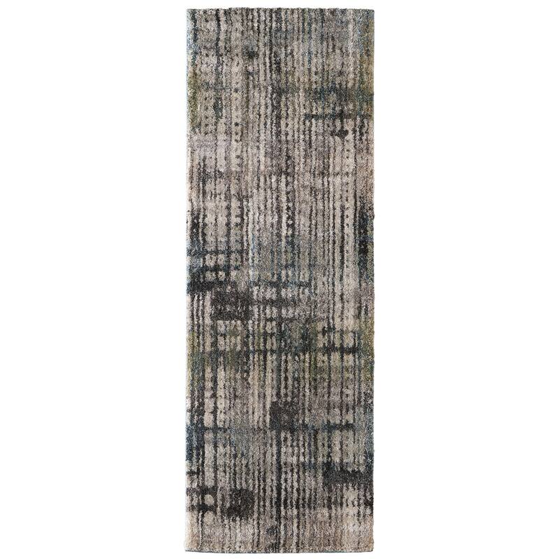 Peavy R39QB Abstract Modern Area Rug - 2'6" x 7'3" - Gray/Black/Ivory