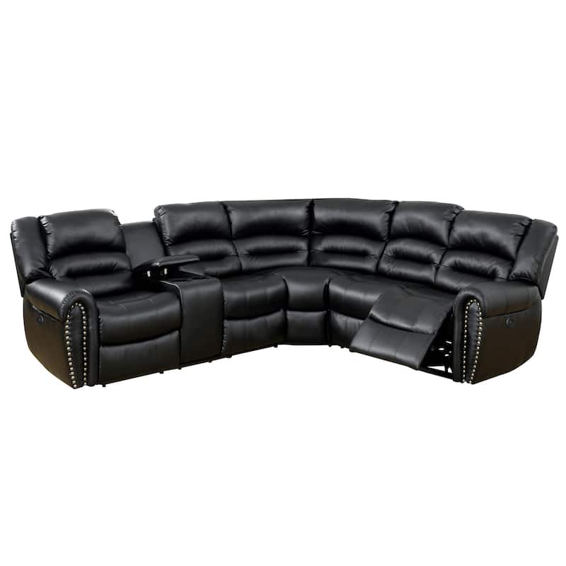 Qox Power Reclining Sectional Sofa Set, USB Port, Bonded Leather, Black