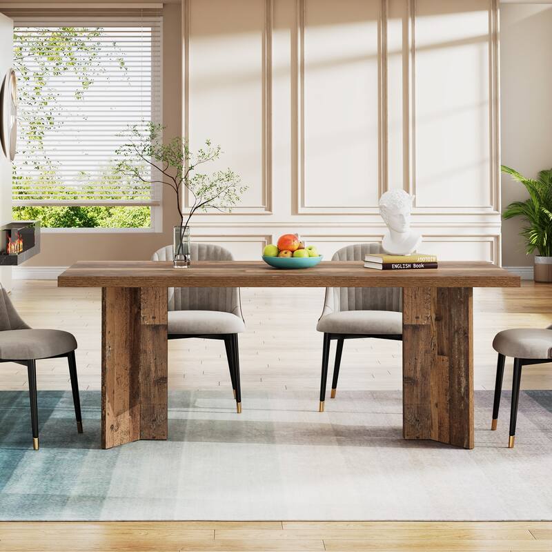 Farmhouse Wood Rectangular Dinner Dining Table for Kitchen Dining Room