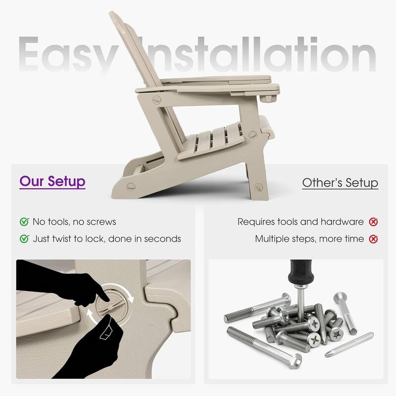 PURPLE LEAF All-Weather HDPE Adirondack Chair - Oversized Seat, Dual Cup Holders for Patio/Garden/Deck/Backyard