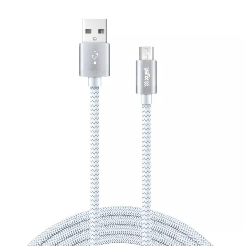 Xyst Charge and Sync USB to Micro USB Braided Cable 10Ft - White