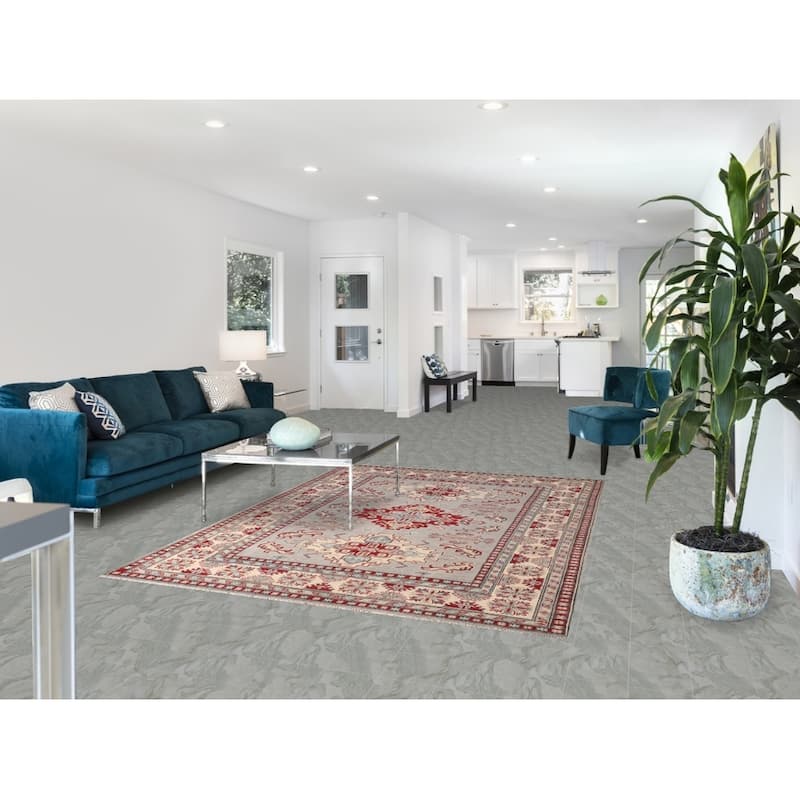 Gray Kazak Area Rug Handmade Wool Carpet - 5'8" x 7'10"