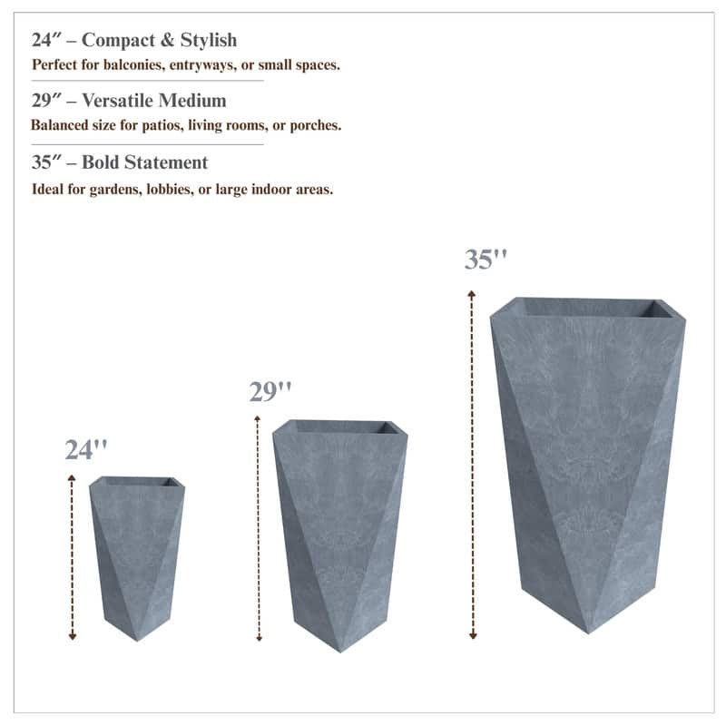 Aloe Fiberstone & MGO Clay Tapered Square Tall Planter Plant Pot, Indoor/Outdoor with Drainage Holes for Yard Porch Decor