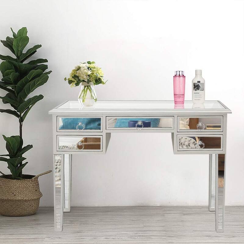 Illusions Collection Mirrored Entryway 5-drawer Console Dressing Table