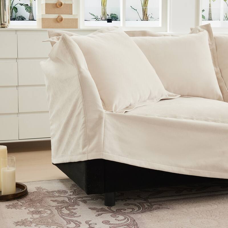 120" Chenille 3-Seater Sofa Set with 3 Ottomans, Sleeper Function & Removable Slipcovers
