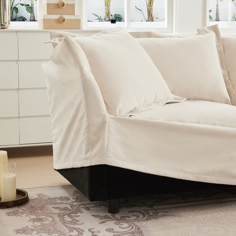 120" Chenille L-Shaped Sectional with Convertible Ottoman & 2 Pillows and 3-Seater Cloud Couch