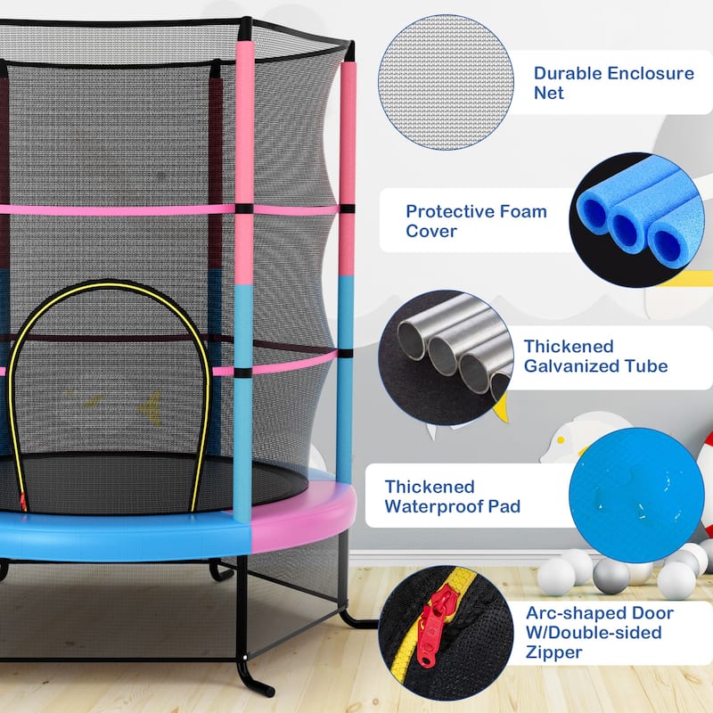 Gymax 55'' Trampoline for Kids Toddler Recreational Trampoline w/