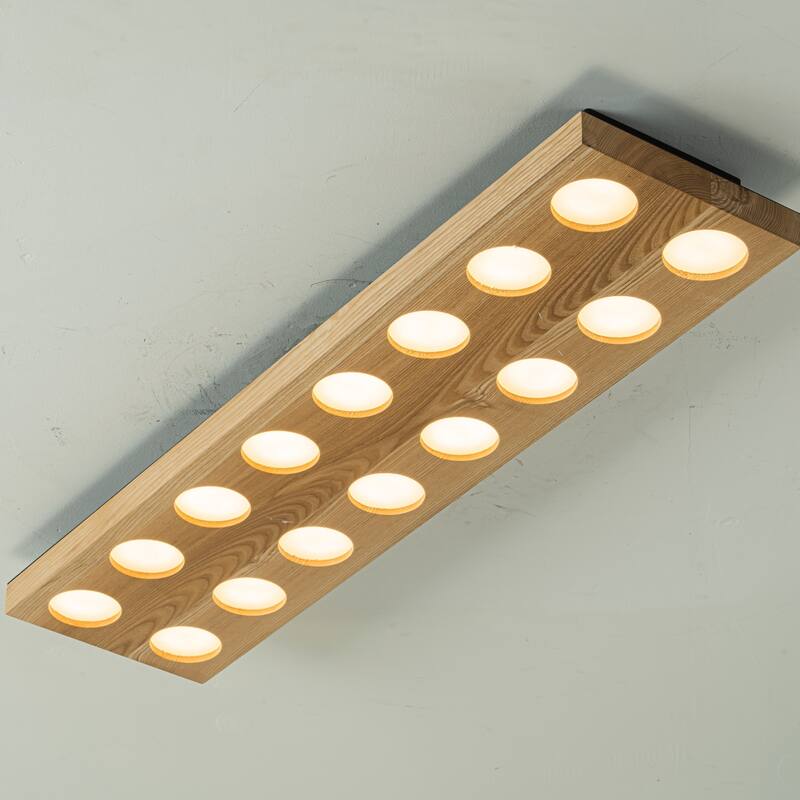 31.5" 16-Light Modern Minimalist Rectangle Wood Integrated LED Flush Mount Ceiling Light for Bedroom, Living Room