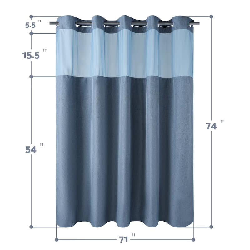 No Hook Linen Texture Shower Curtain with Snap-in Liner