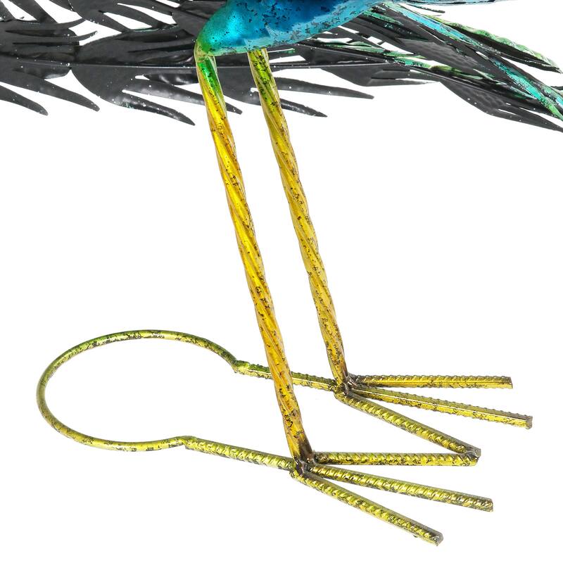 Exhart Hand Painted Majestic Metal Standing Peacock Garden Statue, 15 by 24 Inches