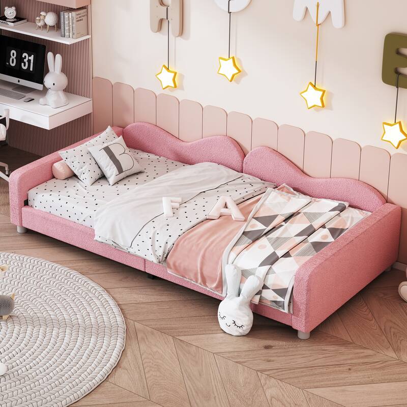 Sherpa Fabric Upholstered Daybed with Cloud-Shaped Backrest