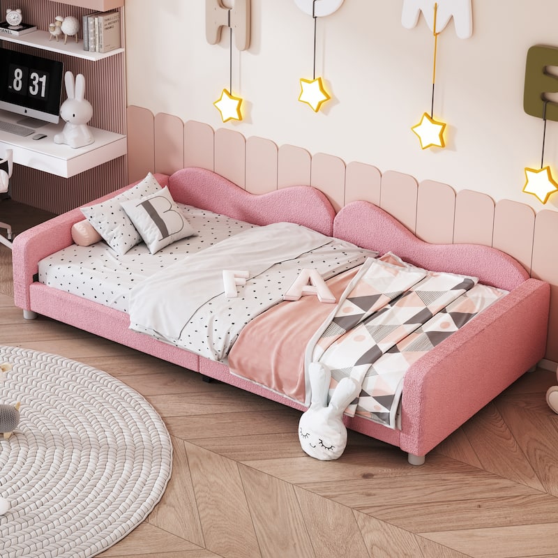Upholstered Daybed, Sherpa Fabric Sofabed with Cloud-Shaped Backrest - Pink
