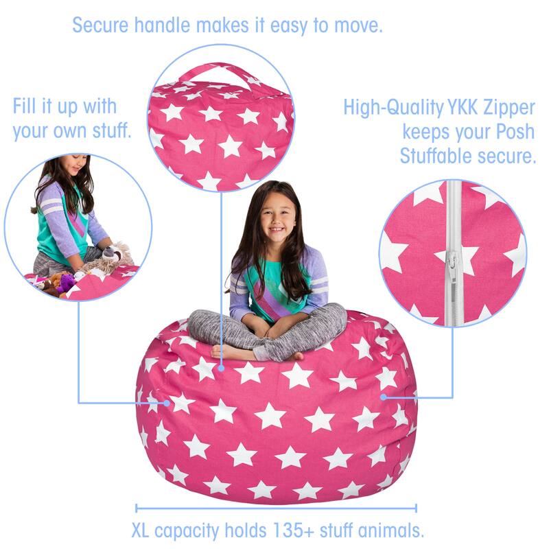 Kids Bean Bag Chair Cover Stuffed Animal Storage or Toy Organizer
