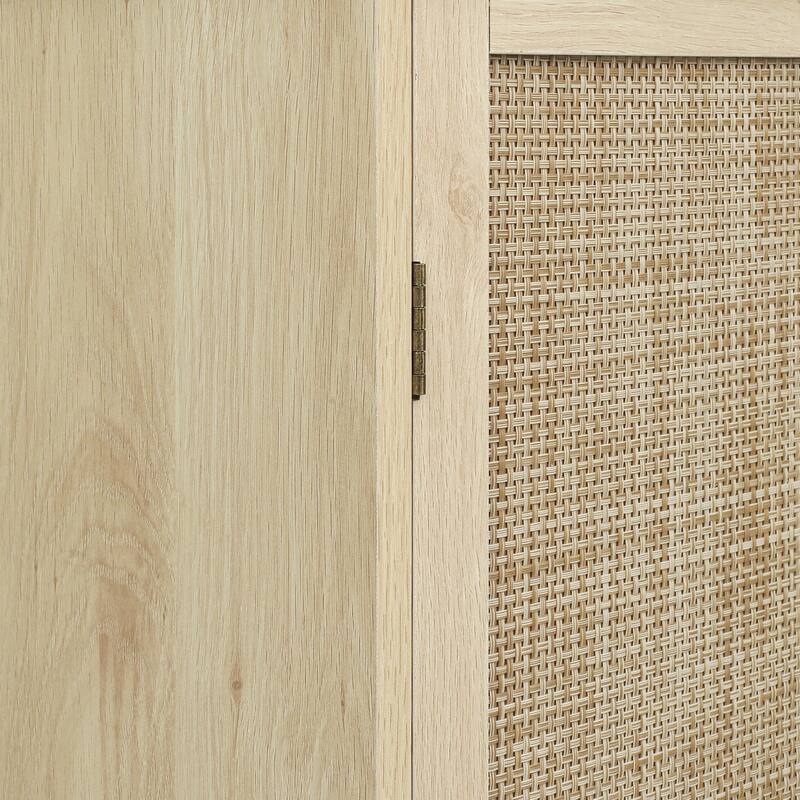 Pantry Cabinet with 4 Rattan Doors & 1 Drawer, Buffet Cabinet with Adjustable Shelves, Freestanding Wooden Storage Cabinet