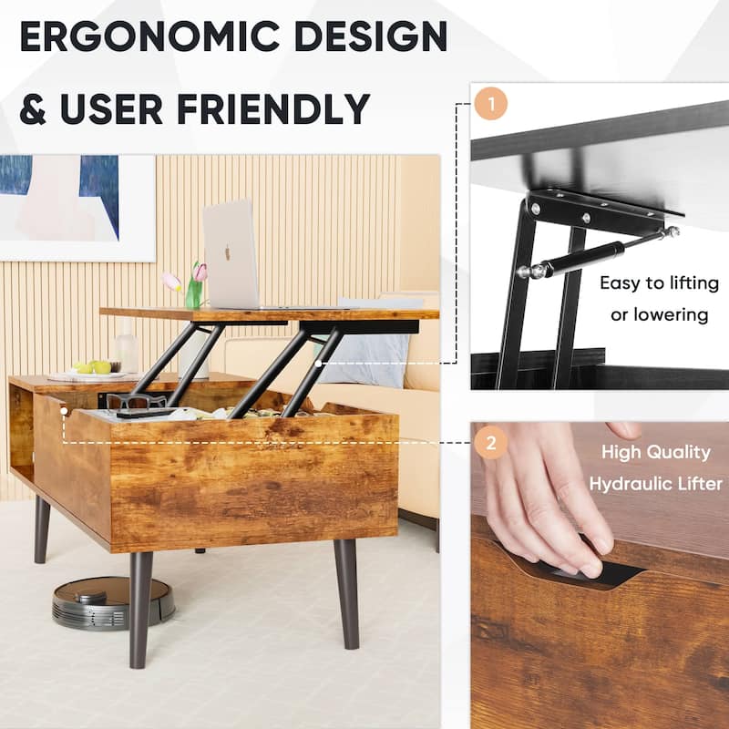 Rossetta Morden Practical Lift Top Design Coffee Table with Storage Shelf and Hidden Compartment