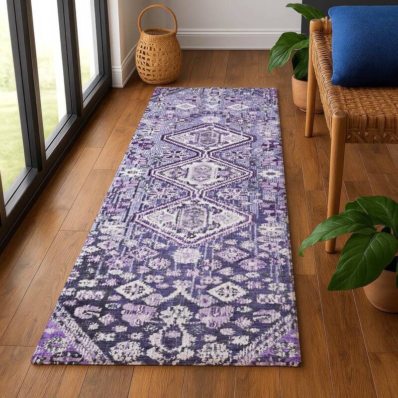 Premium Washable Super Soft Traditional Global Mayfield Rug - 2'3" x 7'6" - Purple