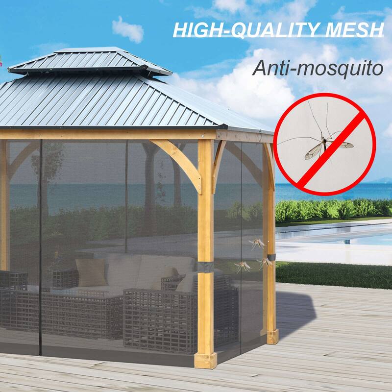 Aoodor Gazebo Netting Screen Replacement Outside Universal 4-Panel Sidewalls 10' x 13' (Only Netting)