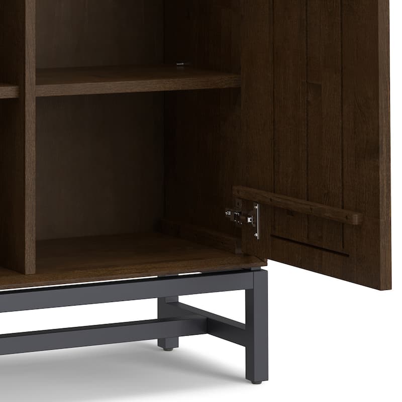 Simpli Home Banting Solid Wood 36 inch Storage Cabinet in Walnut Brown (Set of 2) - 14" D x 36" W x 39" H