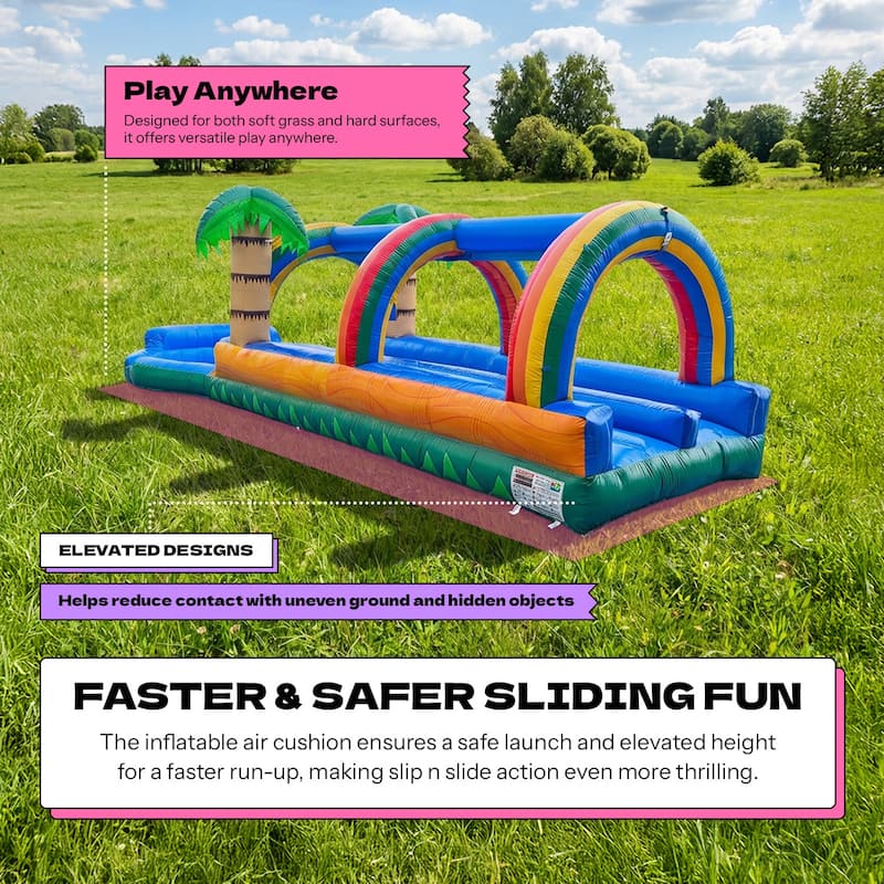 POP JUMP Tropical 27' Dual Lane Slip N Slide With Pool - Blue - 27' x 10' x 7'