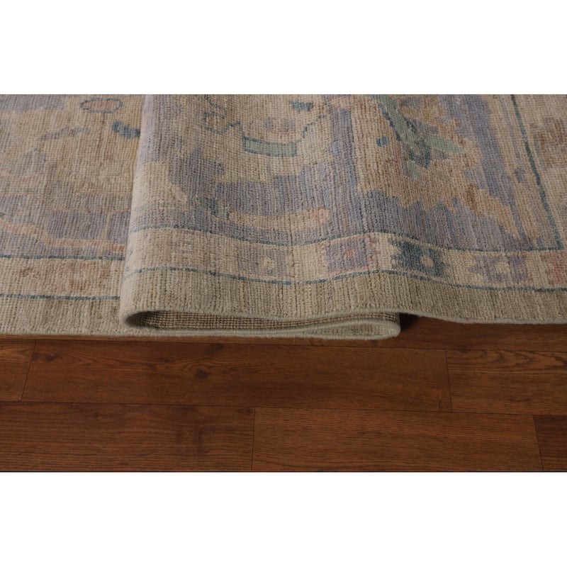 Vegetable Dye Oushak Turkish Area Rug Hand-Knotted Green Wool Carpet - 7'9"x 9'6"