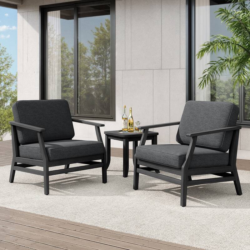 Teak Outdoor Bistro Set with Weather-Resistant Cushions (3-Piece Set) - Black/Dark Grey