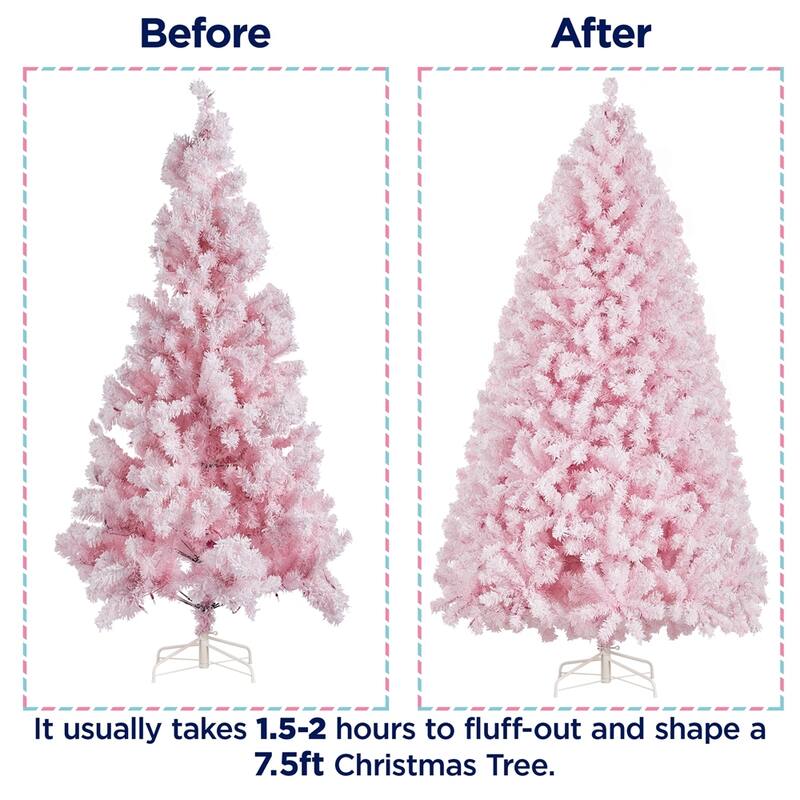 Yaheetech Pre-lit Flocked Artificial Christmas Tree Snow Frosted Christmas Tree, Pink