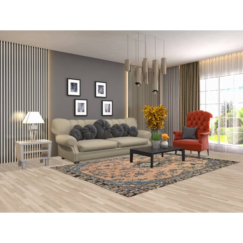 Hand Knotted Oriental 100% Wool Carpet Traditional Floral Peach Hamedan Area Rug - 8' 8'' X 5' 8''