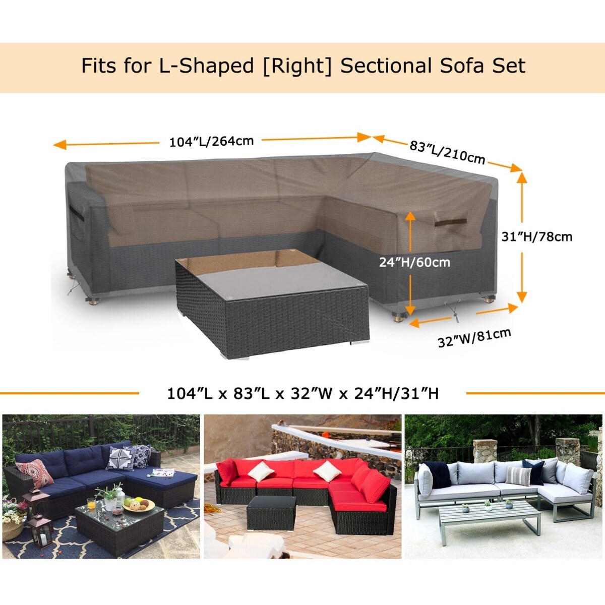 Patio Sectional Sofa Cover Waterproof Heavy Duty Rip Resistant