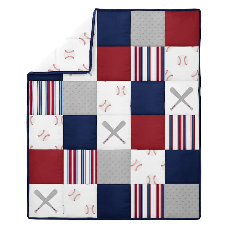 Baseball Patch Sports Boy Sweet Jojo Designs 6p Crib Bedding +BreathableBaby Breathable Mesh Liner Red Americana