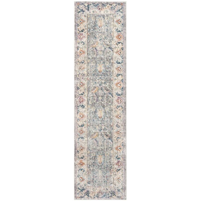 SAFAVIEH Illusion Doretta Vintage Boho Oriental Viscose Rug - 2'3" x 8' Runner - Light Grey/Cream