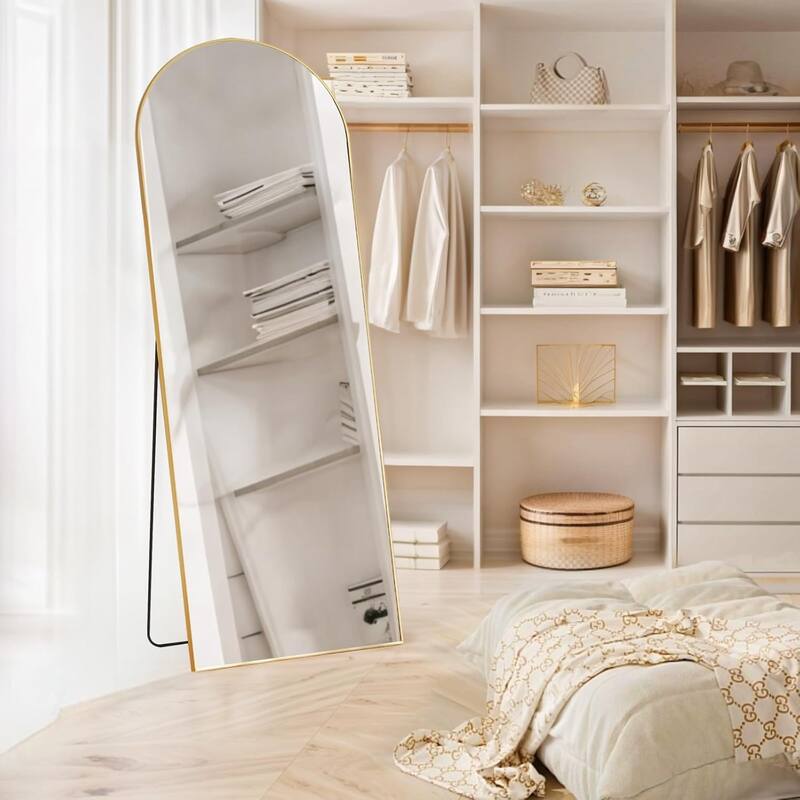Arched Mirror Full Length, 16"x59" Body Wall Mirrors, Floor Standing,Tall Arch Mirror with Stand Aluminum Alloy Frame