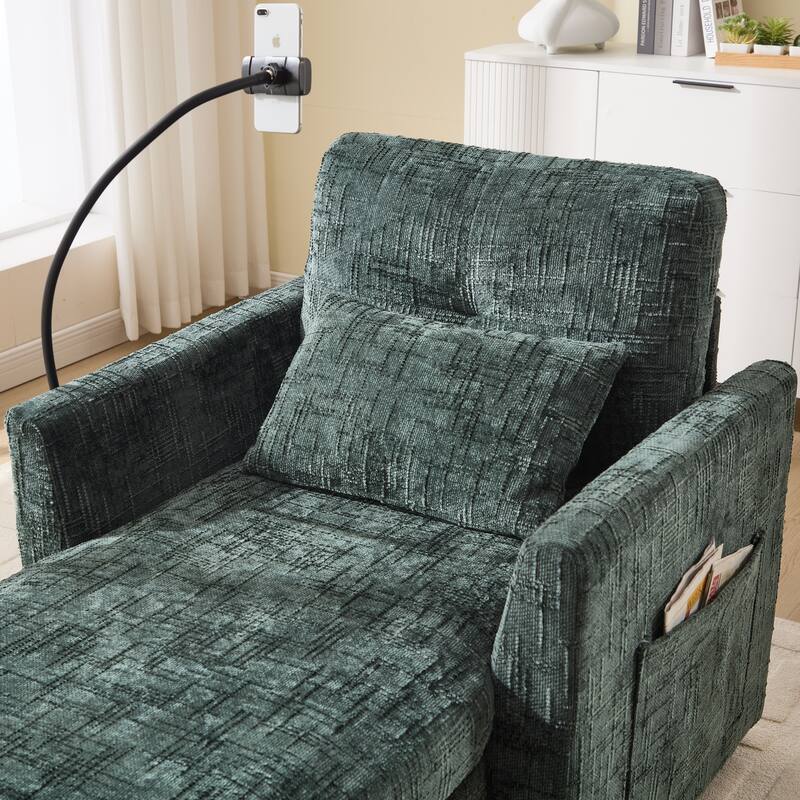 Multifunctional Lazy Person Sofa Recliner Can Be Stored Storage Backrest With Cell Phone Bracket Chenille Single Leisure Chair