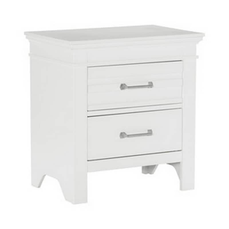 Candy 25 Inch Nightstand, 2 Drawers, Nickel Bar Handles, White Solid Wood