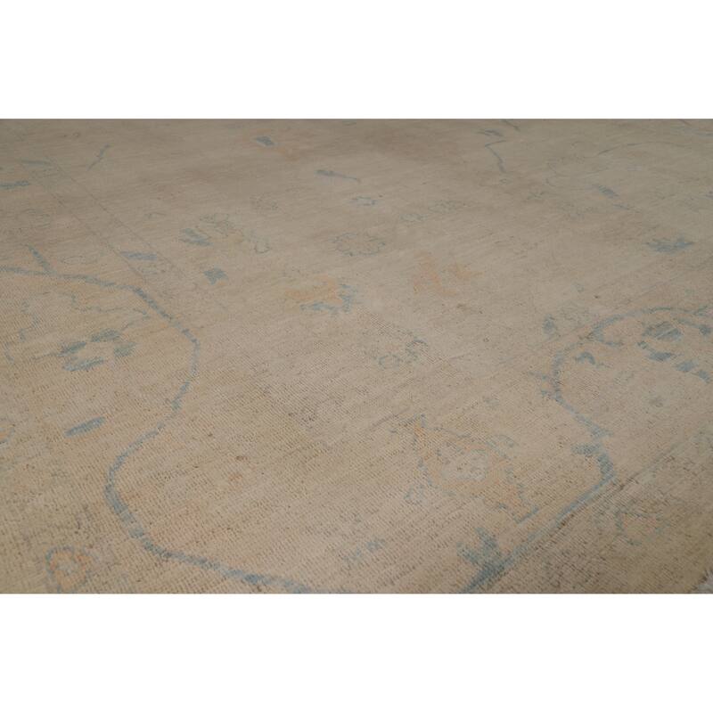 Vegetable Dye Oushak Turkish Area Rug Hand-Knotted Beige Wool Carpet - 8'11"x 11'10" - 8'11"x 11'10" - Ivory/Beige