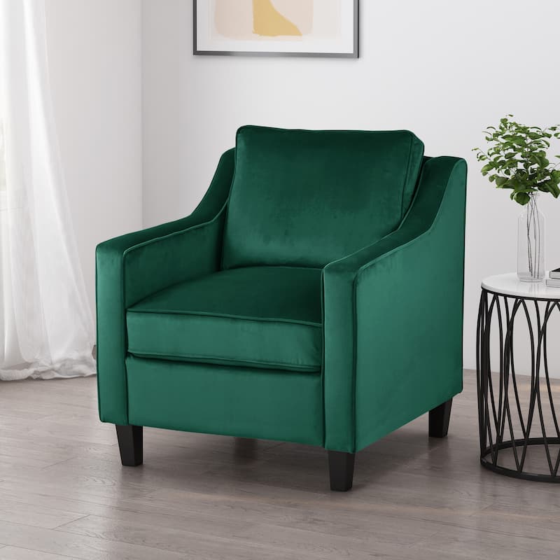 Roomfitters Velvet Accent Chair, Upholstered Armchair for Living Room Seating with Sloping Arms, Cozy Club Chair