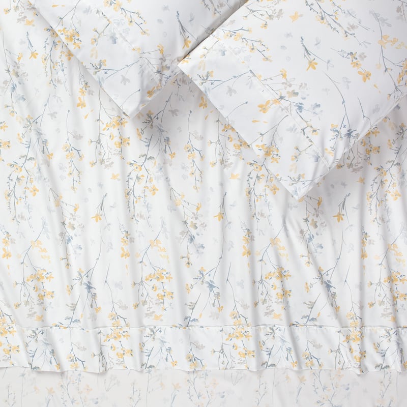 Chanasya Spring Yellow Floral Print Ultra Soft Microfiber Sheet Set