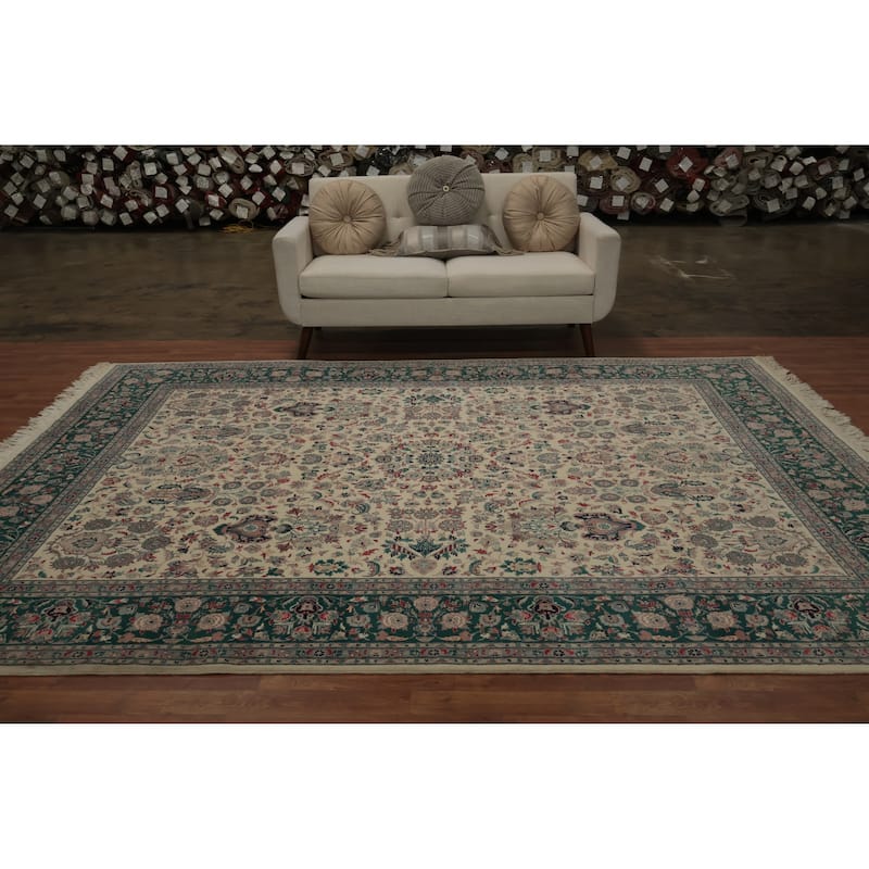 Hand Knotted Oriental 100% Wool Carpet Traditional Floral Beige & Ivories Aubusson Area Rug - 10' 5'' X 8' 2''